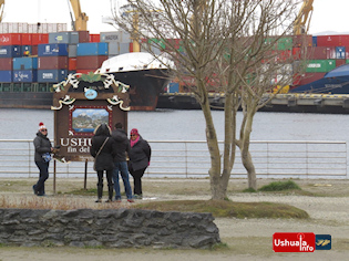 14:19 hs. Un clásico de Ushuaia, la foto con el cartel de la artista Elsa Zaparart