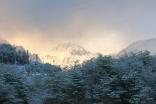 19:52 hs. La nieve primaveral sobre el follaje