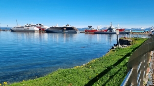 15:57 hs. tres cruceros coinciden en el muelle de Ushuaia