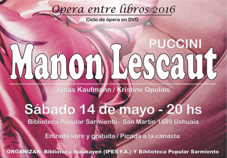 Proyectarán Manon Lescaut en el ciclo Opera entre Libros