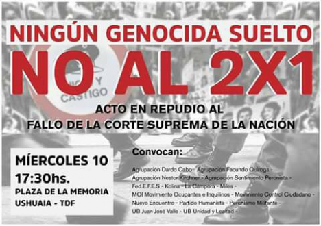 Convocan a un acto en repudio al 2x1 a genocidas