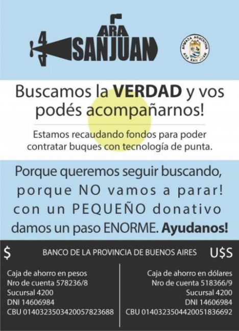 ARA San Juan: Familiares lanzaron una colecta para su búsqueda