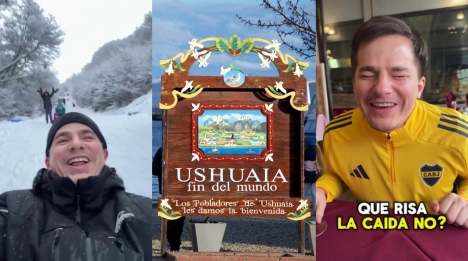 Nahuel Pennisi vive una aventura familiar en Ushuaia: su primera (y accidentada) experiencia con el culipatín