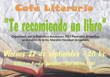 Se realizará el Café Literario "Te recomiendo un libro"